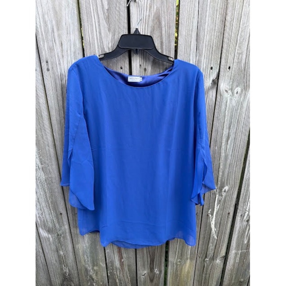 RoyalCore OfficeWear Hount Chiffon Blouse XL Royal Blue Petal Sleeve Layered Top